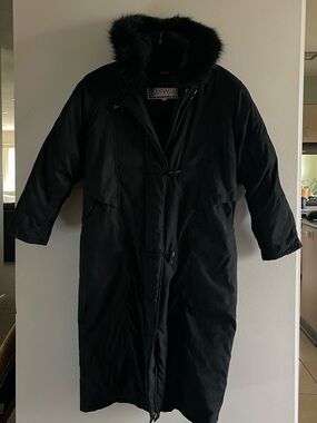 Vintage Bernardo Black Fur Hood Duvet Puffer Jacket Coat